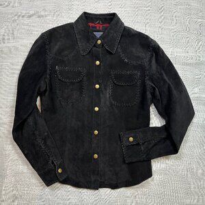 Saguaro Black Suede Western Cowgirl Flannel Plaid Lined Womens Jacket Size Small